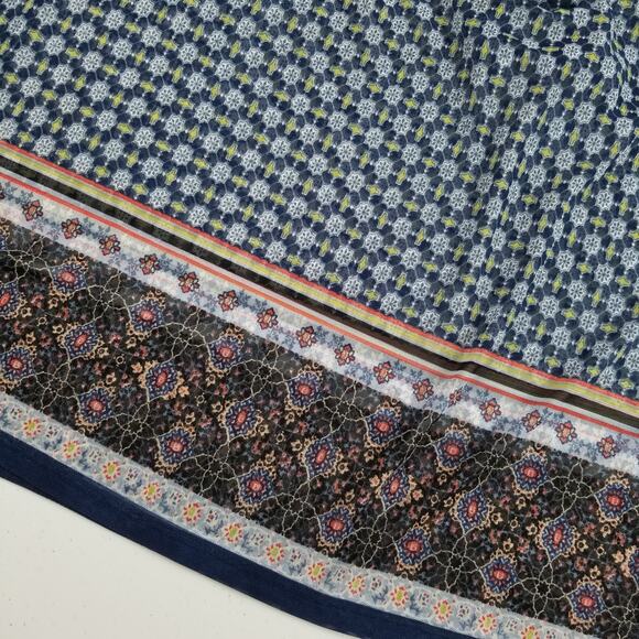 Faith and Joy Blue Yellow White Sheer Sleeveless Tunic Pleated Top Nice   Medium - Picture 8 of 8